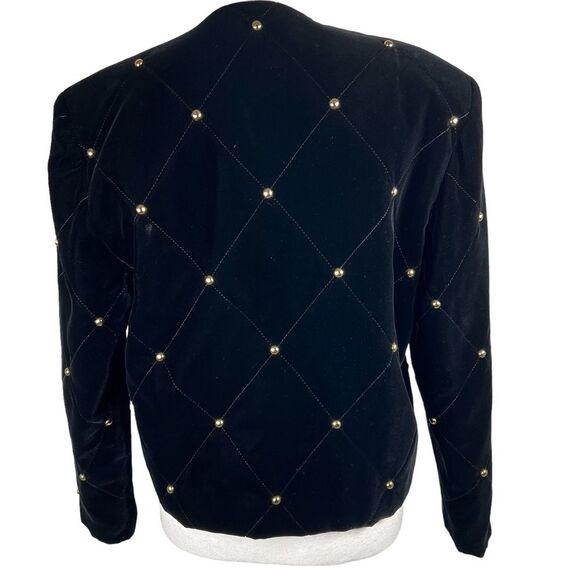 Vintage Black Velvet Gold Stud Lined Formal Bolero Jacket Medium 1991 Holiday - Picture 2 of 10